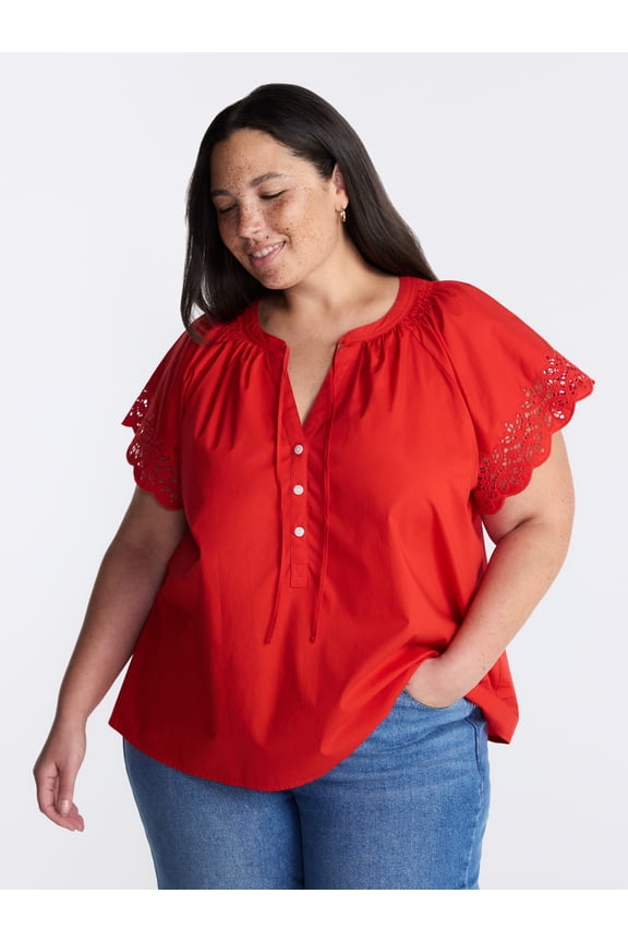 Women's Plus Short Sleeve Eyelet Top , Sizes 0X-4X
