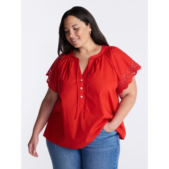 Terra & Sky Women's Plus Short Sleeve Eyelet Top , Sizes 0X-4X