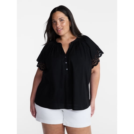 Terra & Sky Women's Plus Short Sleeve Eyelet Top , Sizes 0X-4X
