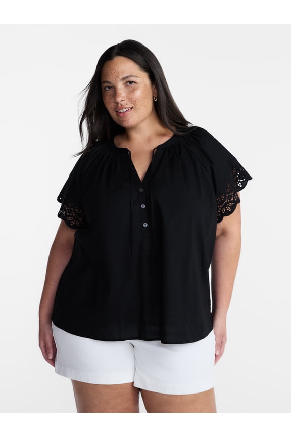 Women's Plus Short Sleeve Eyelet Top , Sizes 0X-4X