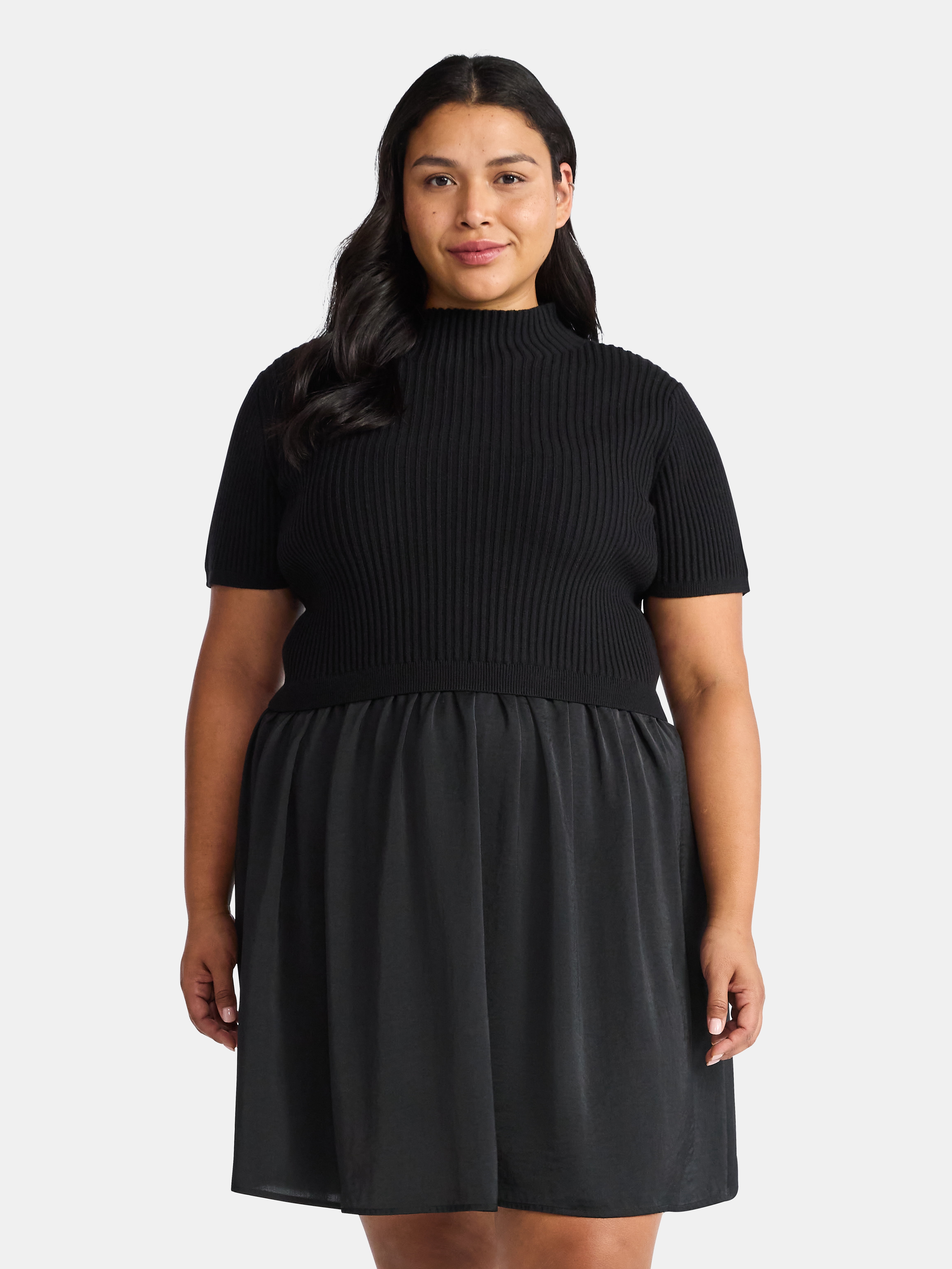Terra & Sky Women's Plus Short Sleeve Mini Mixed Media Dress, Sizes 0X-5X