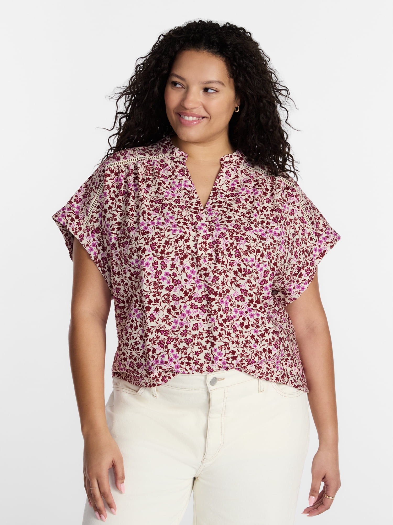 Terra & Sky Women's Plus Short Sleeve Popover Blouse, Sizes 0X-5X