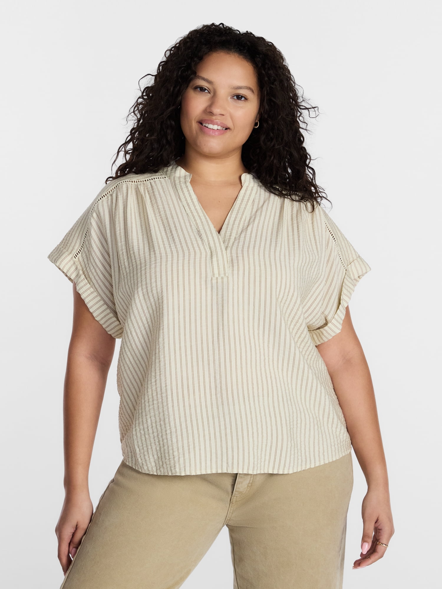 Terra & Sky Women's Plus Short Sleeve Popover Blouse, Sizes 0X-5X
