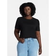 thumbnail image 1 of Terra & Sky Women's Plus Size Crewneck Top with Short Puff Sleeves, Size 0X-4X, 1 of 5