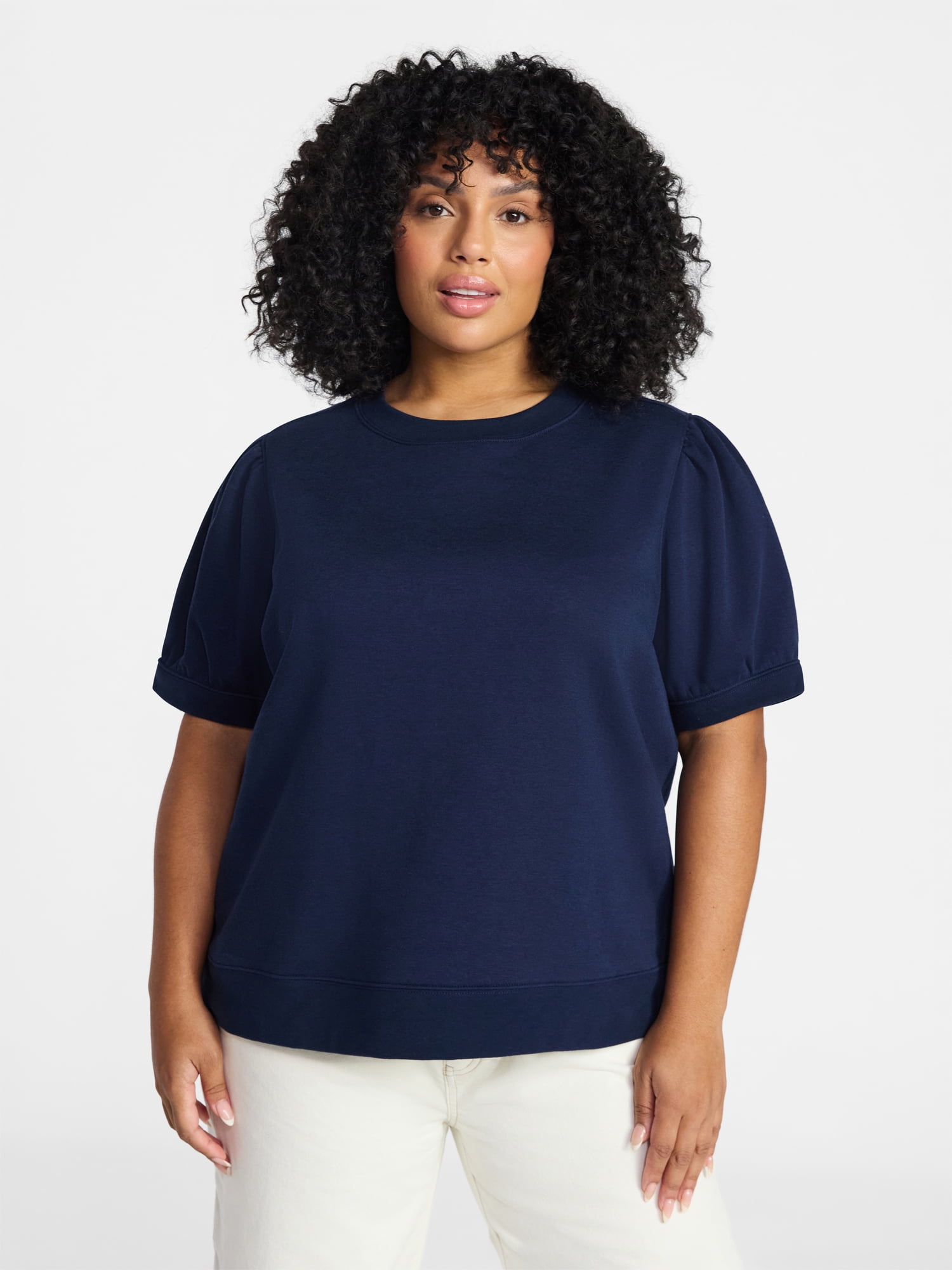 Women's Plus Size Sweatshirt with Short Puff Sleeves, Size 0X-5X