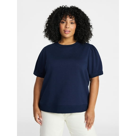 Terra & Sky Women's Plus Size Sweatshirt with Short Puff Sleeves, Size 0X-5X