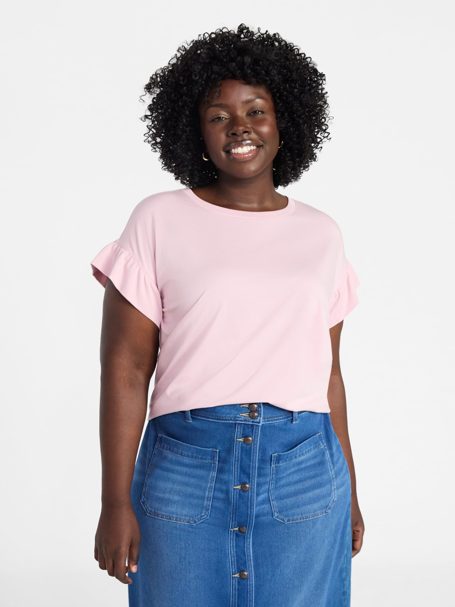 Terra & Sky Women's Plus Ruffle Short Sleeve Tee, Sizes 0X-5X