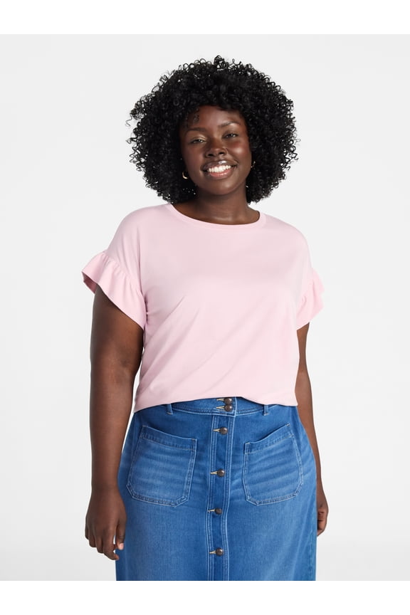Women's Plus Ruffle Short Sleeve Tee, Sizes 0X-5X