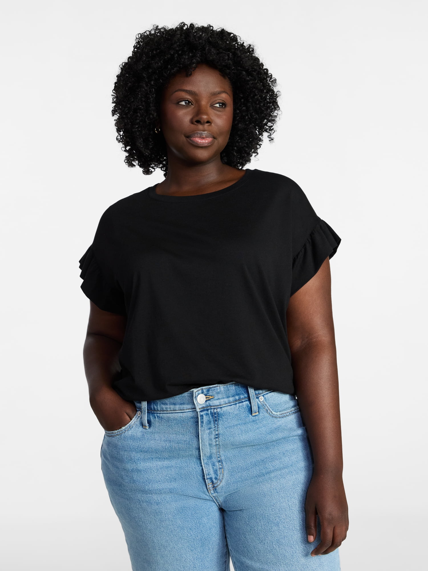 Terra & Sky Women's Plus Ruffle Short Sleeve Tee, Sizes 0X-5X
