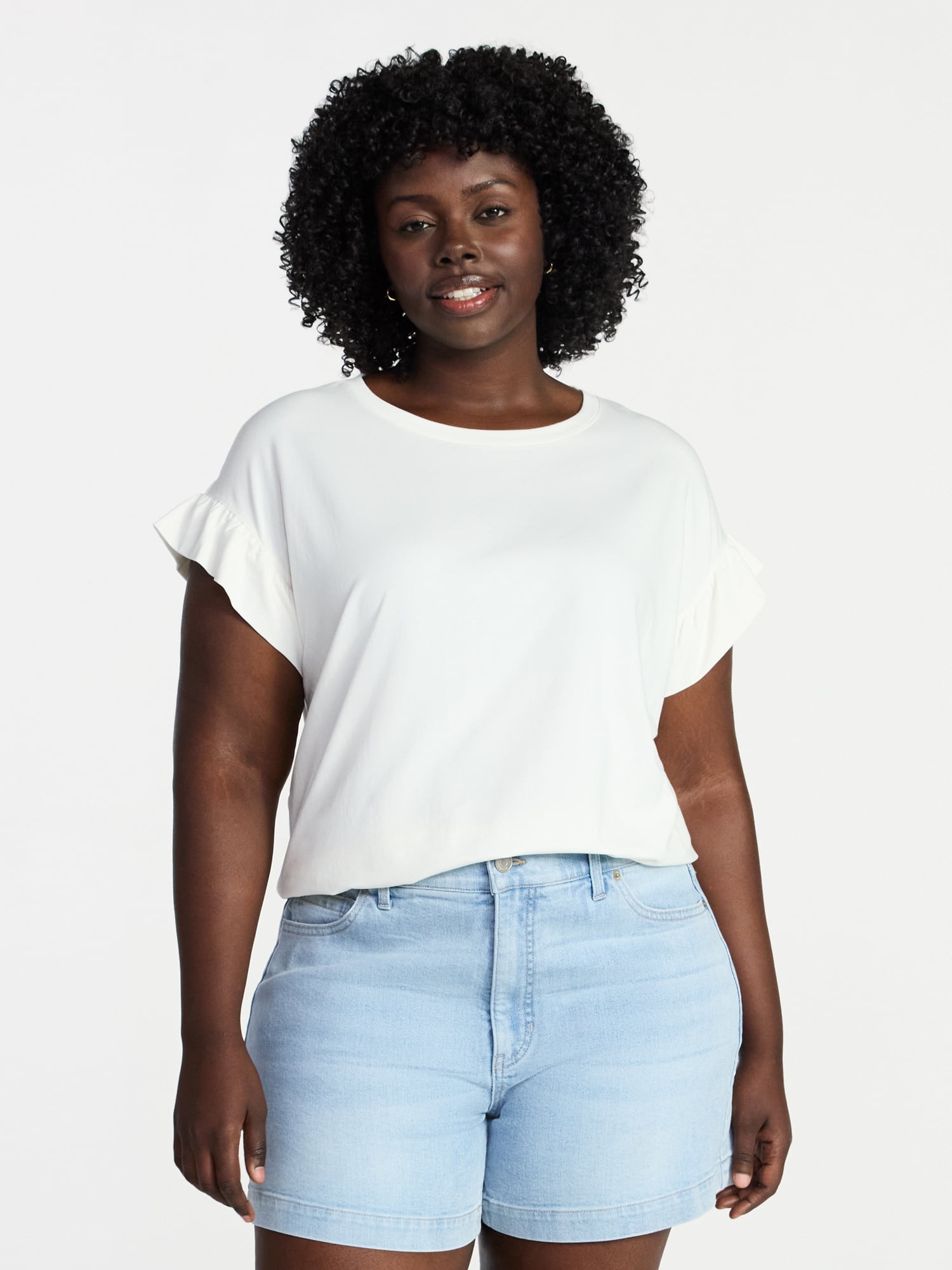 Women's Plus Ruffle Short Sleeve Tee, Sizes 0X-5X