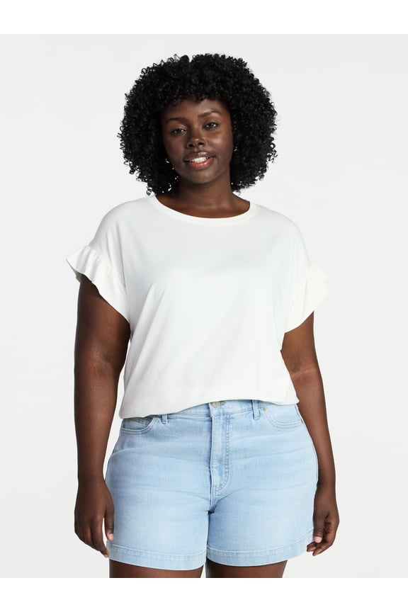 Women's Plus Ruffle Short Sleeve Tee, Sizes 0X-5X