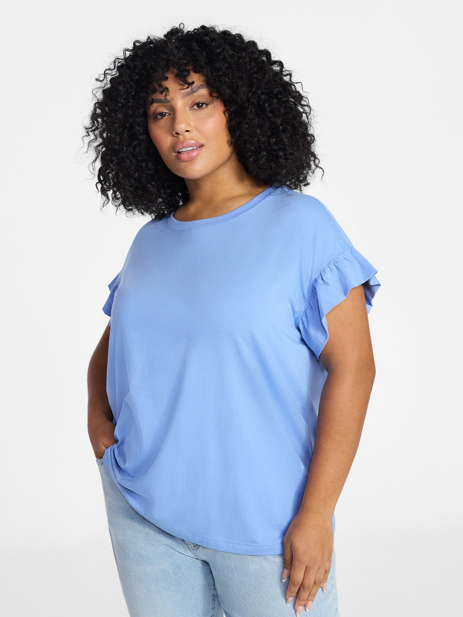 Terra & Sky Women's Plus Ruffle Short Sleeve Tee, Sizes 0X-5X