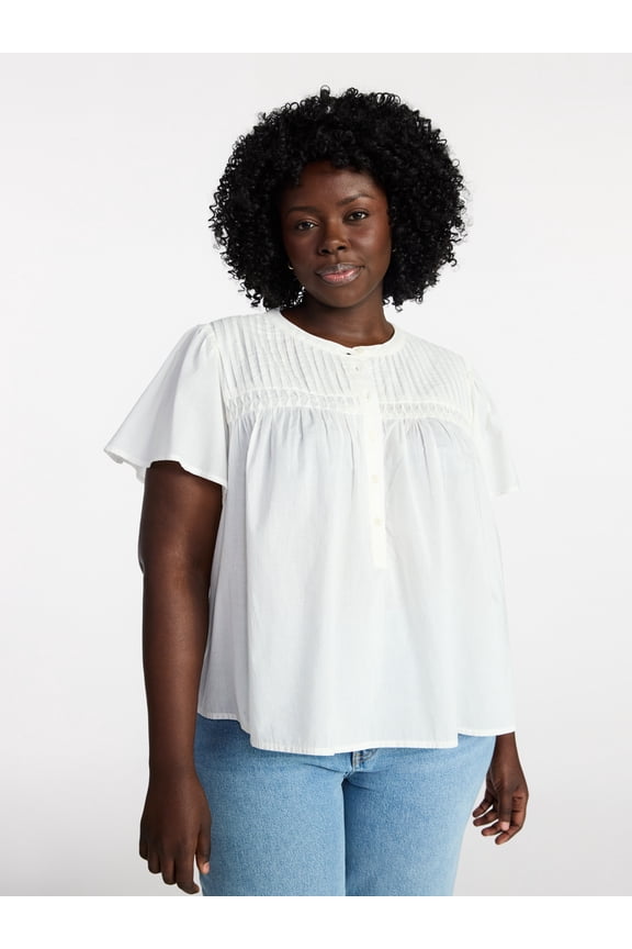 Women's Plus Short Sleeve Smock Yoke Top, Sizes 0X-5X