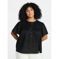 thumbnail image 1 of Terra & Sky Women's Plus Short Sleeve Smock Yoke Top, Sizes 0X-5X, 1 of 5