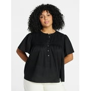 Women’s Pleated Yoke Top with Short Flutter Sleeves, Sizes 0X-5X