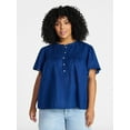 thumbnail image 1 of Terra & Sky Women's Plus Short Sleeve Smock Yoke Top, Sizes 0X-5X, 1 of 5