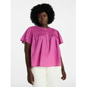 Terra & Sky Women’s Pleated Yoke Top with Short Flutter Sleeves, Sizes 0X-5X