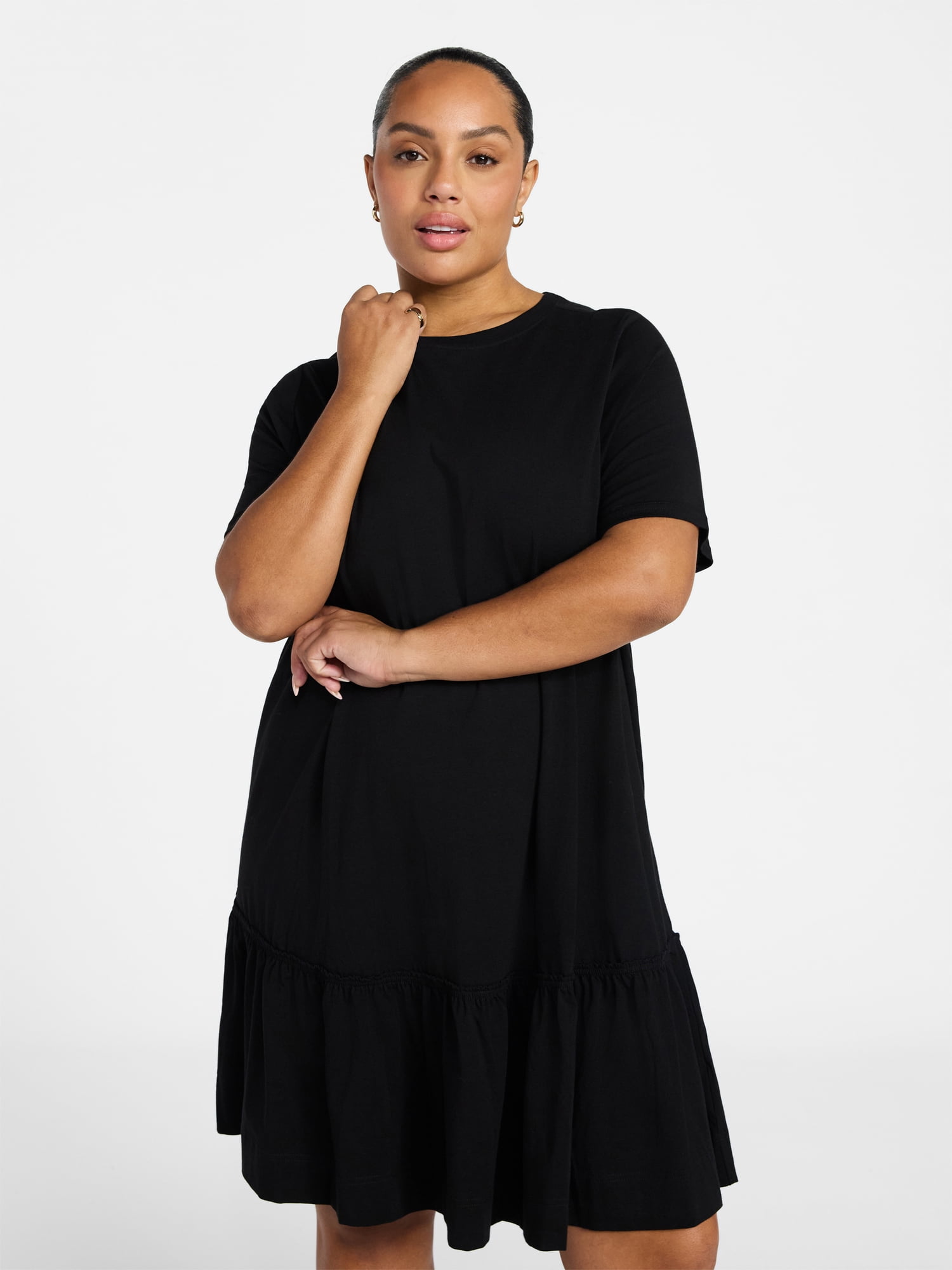 Terra & Sky Women's Plus Size Tier Tee Dress with Short Sleeves, Size 0X-5X