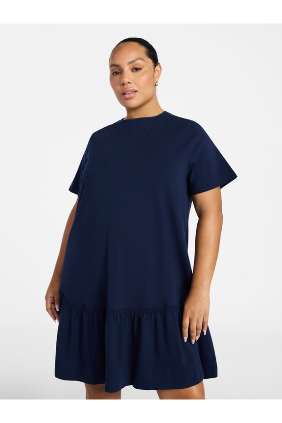 Women's Plus Size Tier Tee Dress with Short Sleeves, Size 0X-5X
