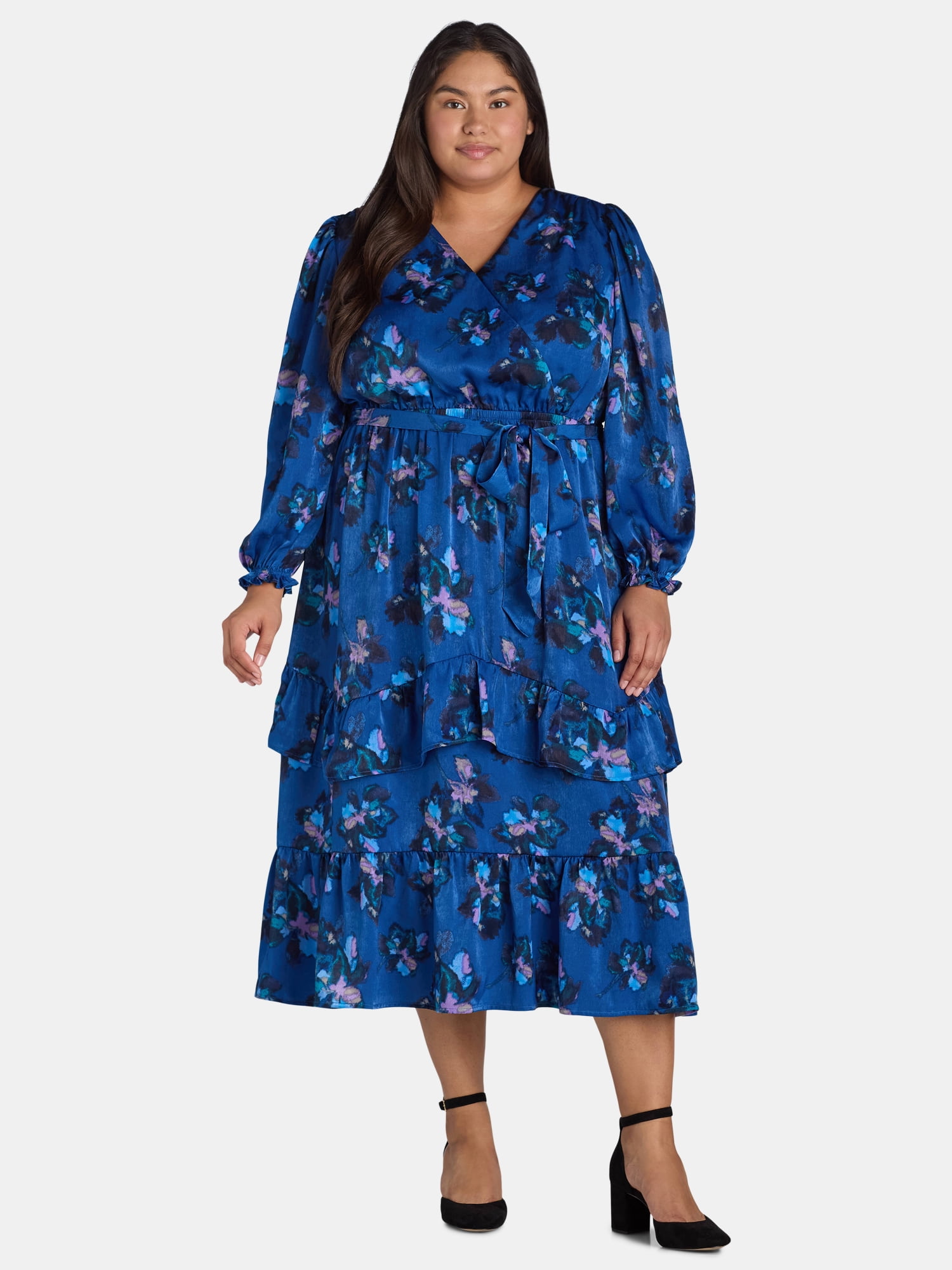 Juliana Plus Size Surplice Neckline Shirred Maxi Dress