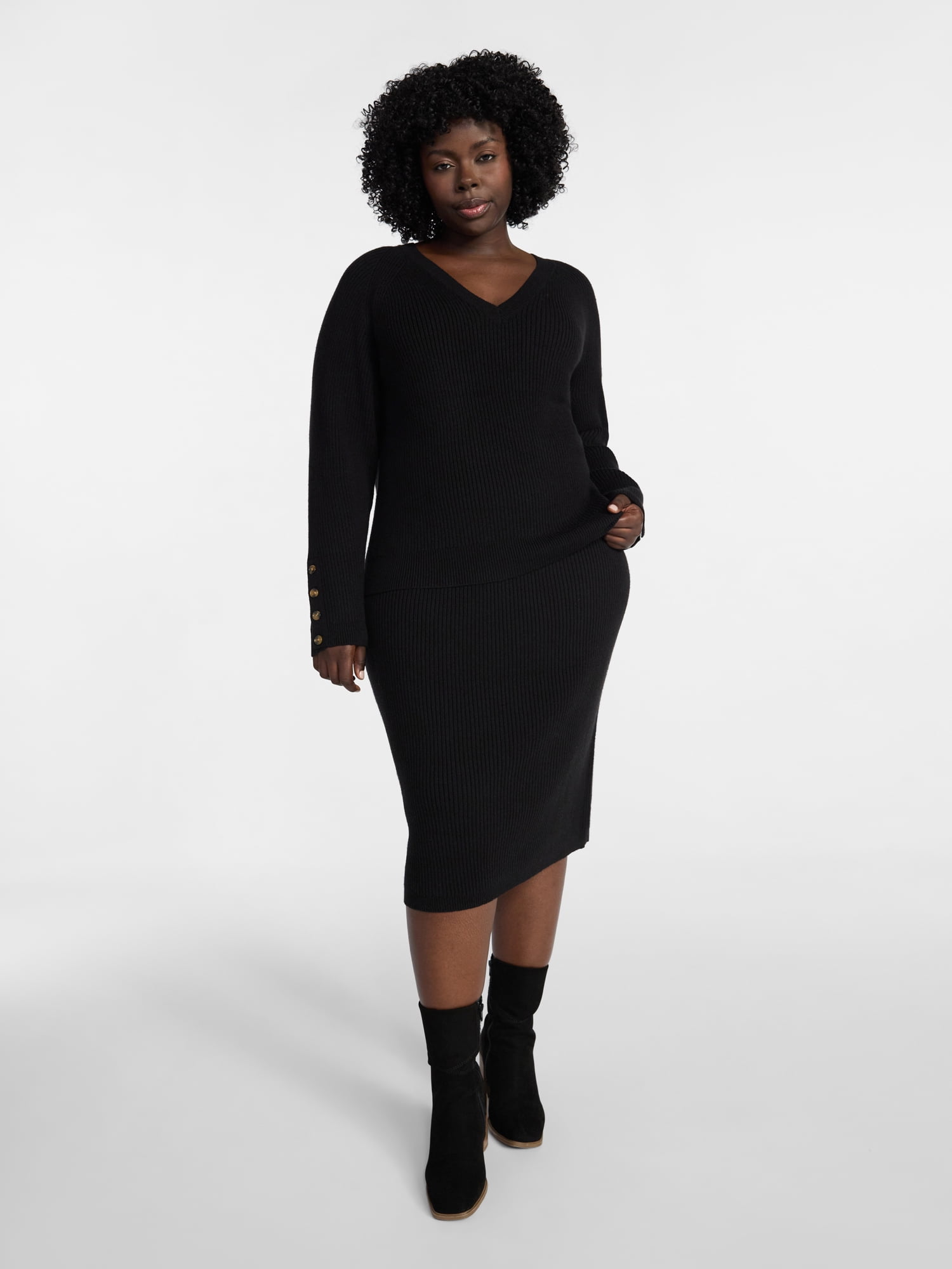 Terra & Sky Women's Plus Sweater Skirt Two Piece Set, 0X to 5X