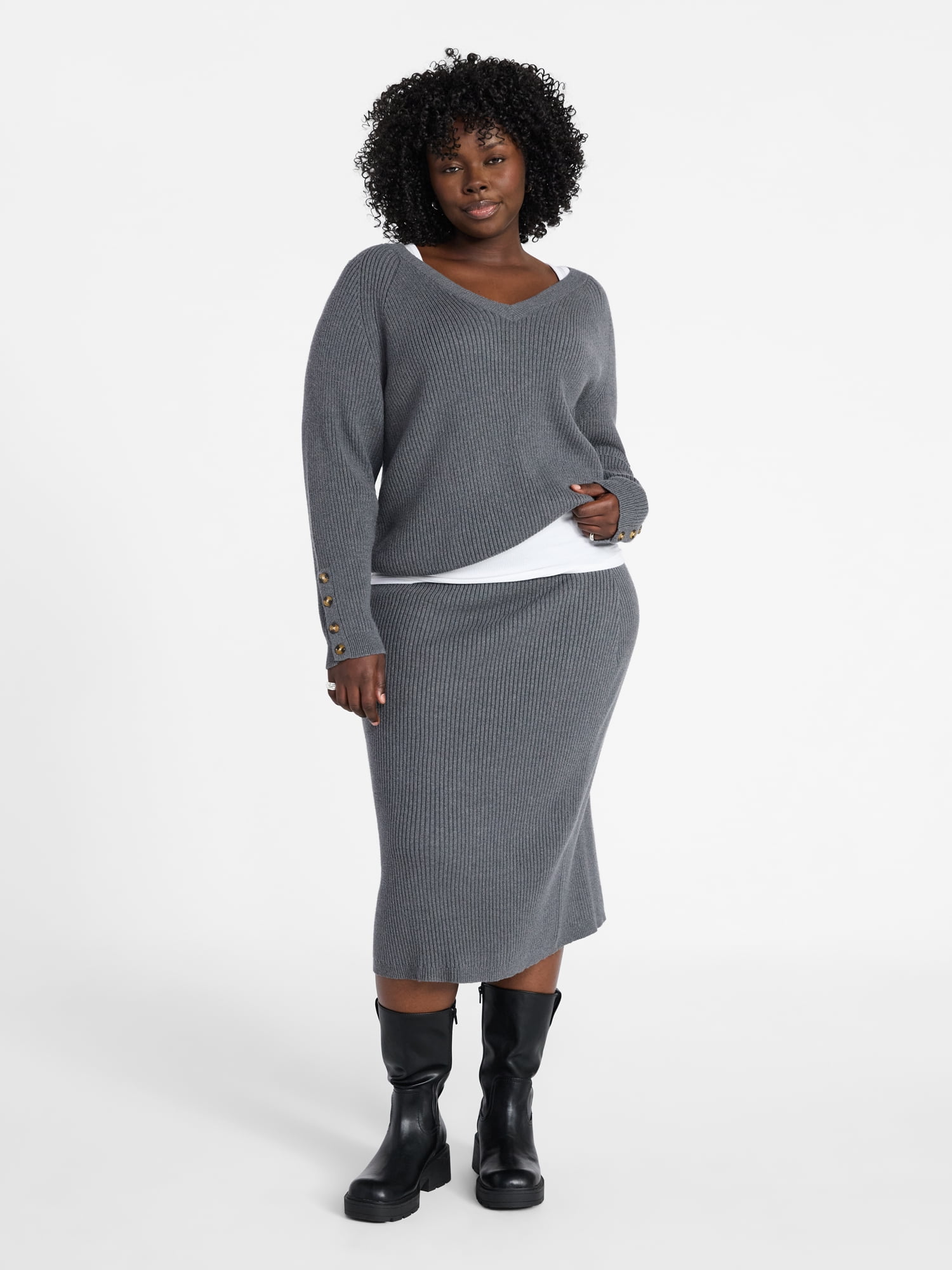 Terra & Sky Women's Plus Sweater Skirt Two Piece Set, 0X to 5X
