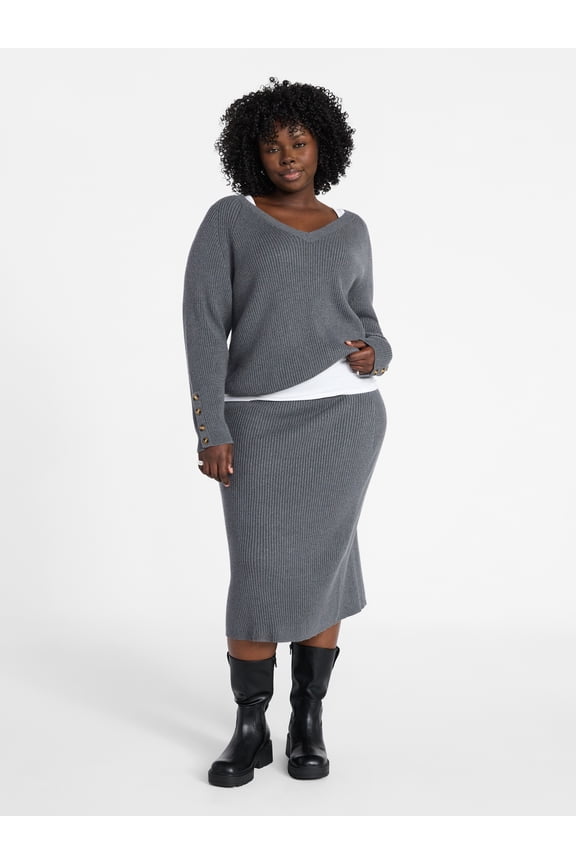 Women's Plus Sweater Skirt Two Piece Set, 0X to 5X