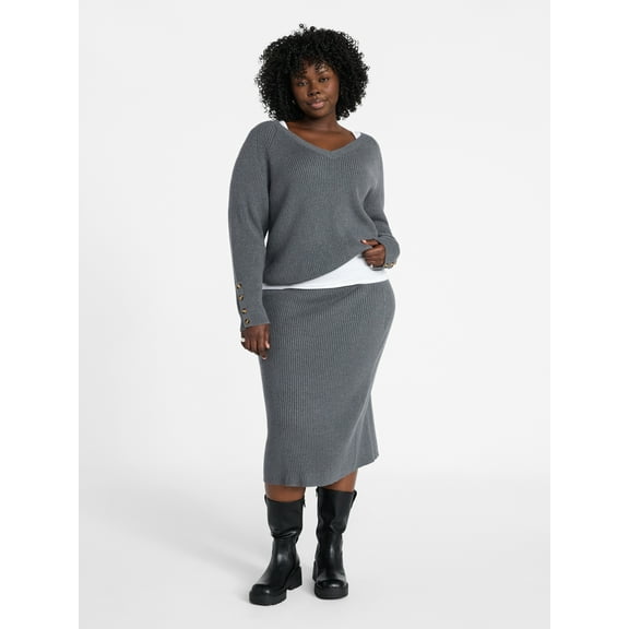 Terra & Sky Women's Plus Sweater Skirt Two Piece Set, 0X to 5X