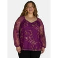 thumbnail image 1 of Terra & Sky Women’s Print Mesh Top with Long-Sleeves, Sizes 1X-4X, 1 of 5