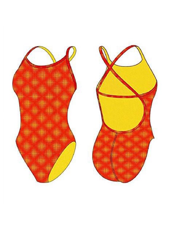 Women's Crossback One Piece Swimsuit - Orange with Dots - 28