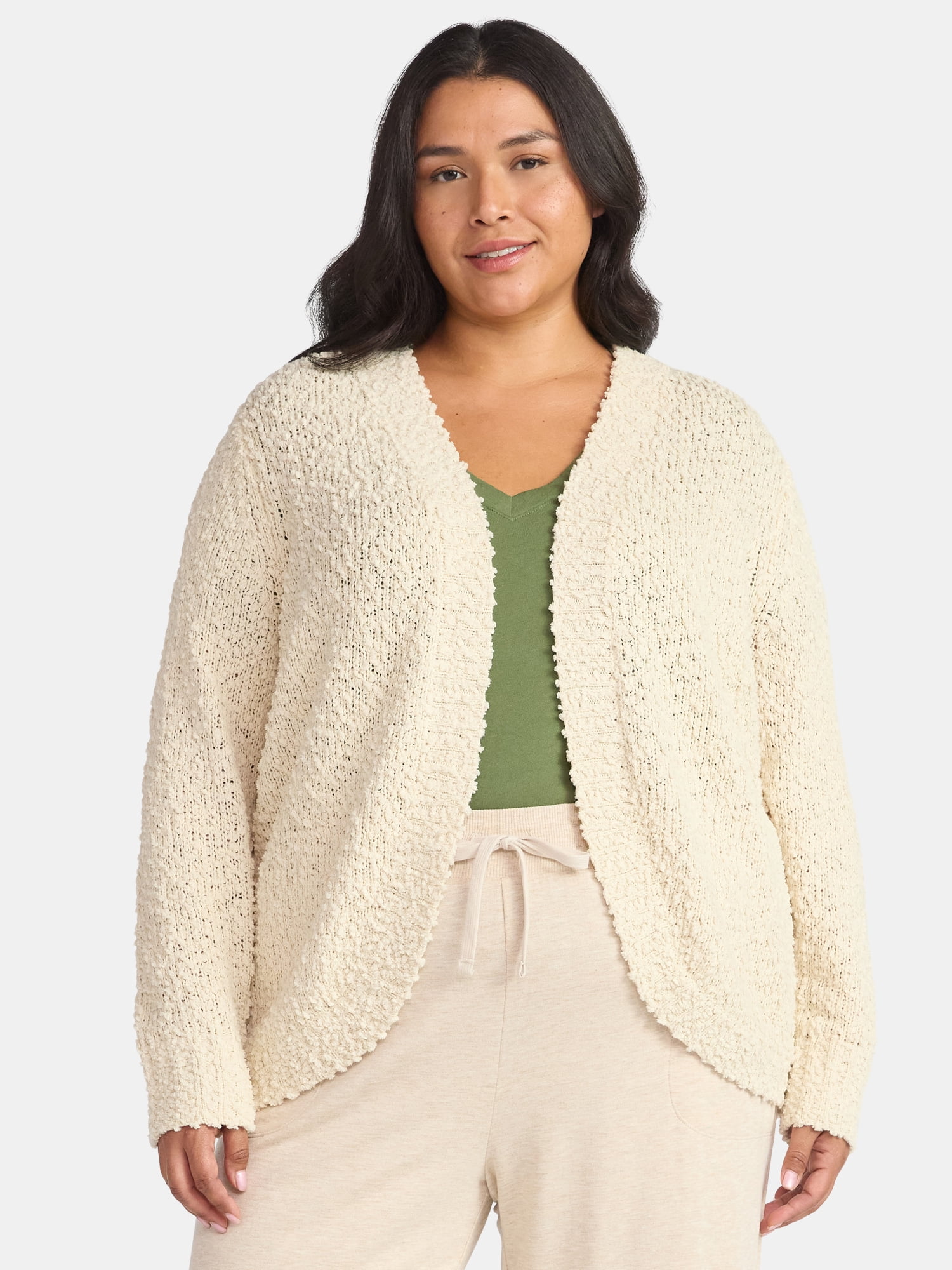 Terra & Sky Women's Plus Size Chenille Cocoon Cardigan Sweater, Midweight, Sizes 0X-5X