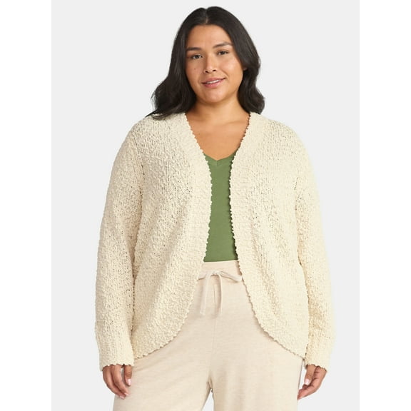 Terra & Sky Women's Plus Size Chenille Cocoon Cardigan Sweater, Midweight, Sizes 0X-5X