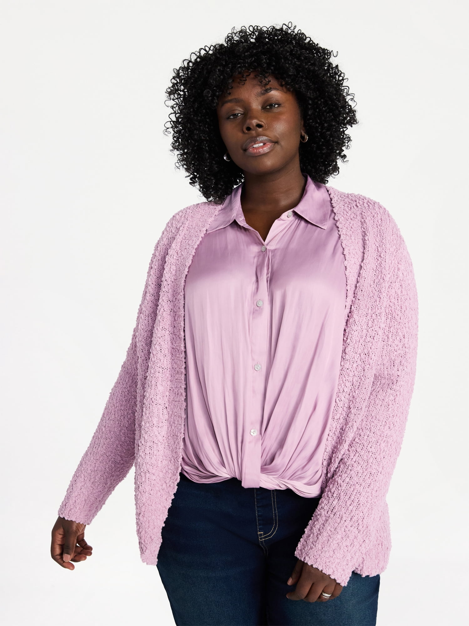 Terra & Sky Women's Plus Size Chenille Cocoon Cardigan Sweater, Midweight, Sizes 0X-5X