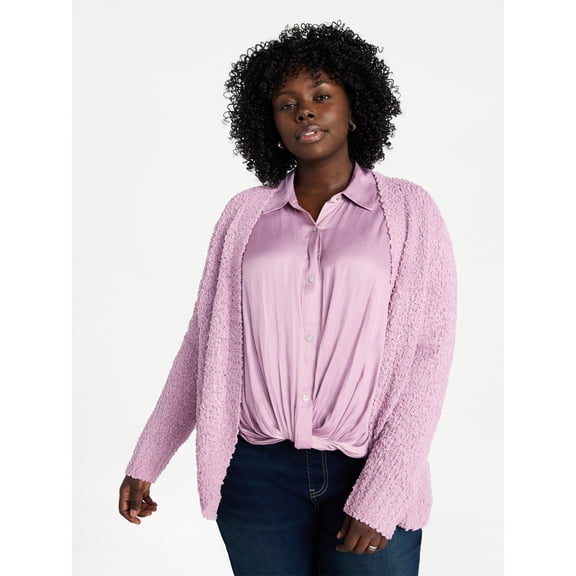 Terra & Sky Women's Plus Size Chenille Cocoon Cardigan Sweater, Midweight, Sizes 0X-5X