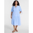thumbnail image 1 of Terra & Sky Women’s Plus Tiered Midi Dress with Short Puff Tie Sleeves, Sizes 0X-5X, 1 of 4