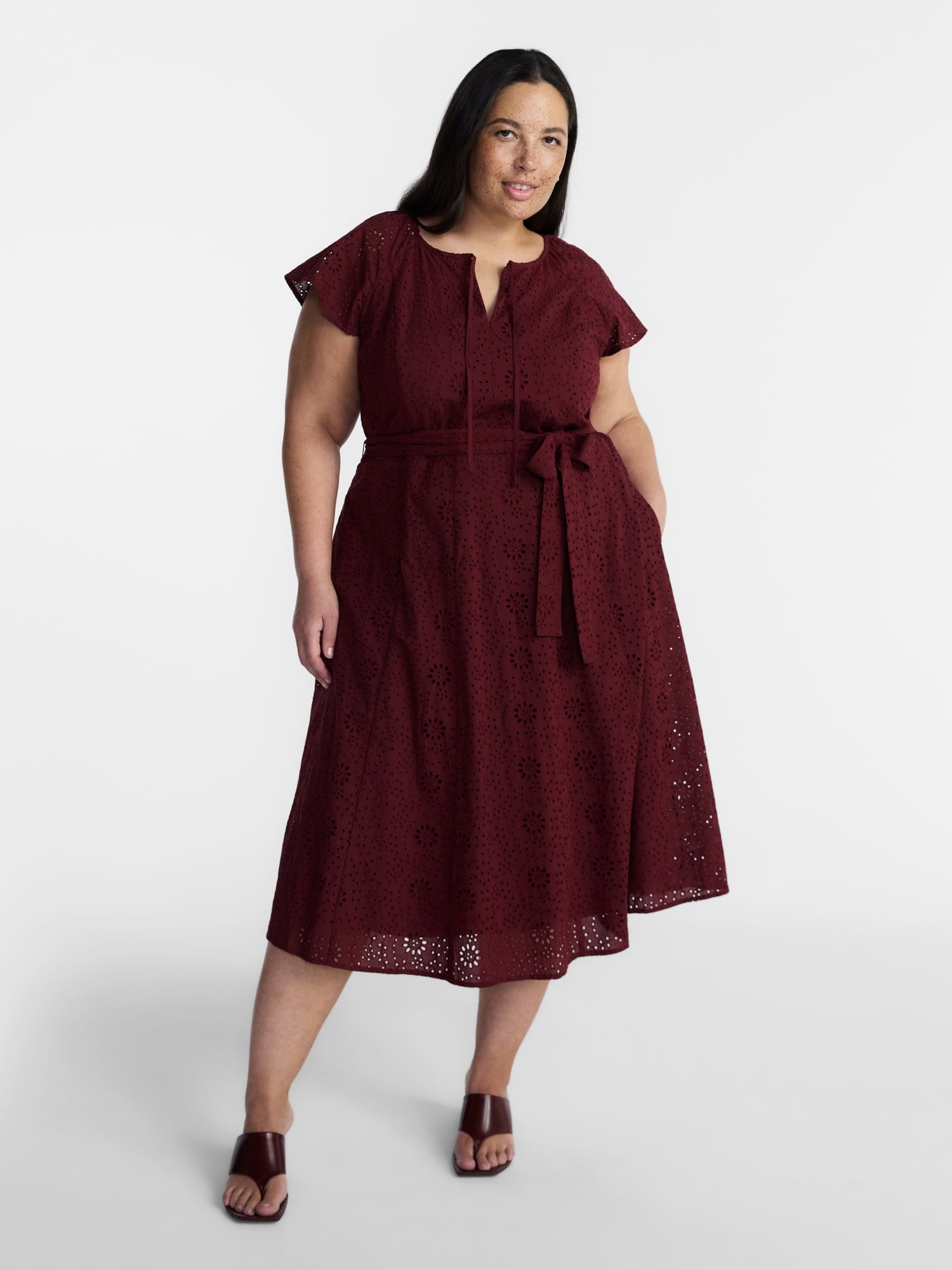 Terra & Sky Women’s Plus Cotton Eyelet Fit and Flare Dress with Short Sleeves, Sizes 0X-5X