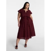 Terra & Sky Women s Plus Cotton Eyelet Fit and Flare Dress with Short Sleeves, Sizes 0X-5X