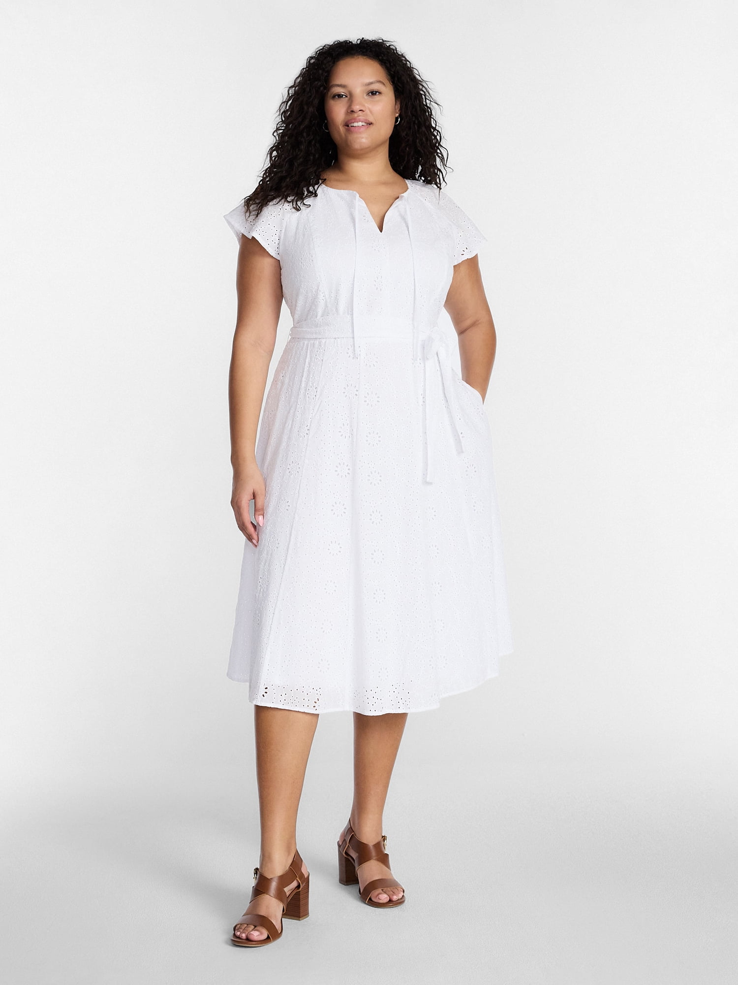 Terra & Sky Women’s Plus Tiered Cotton Eyelet Dress, Sizes 0X-5X