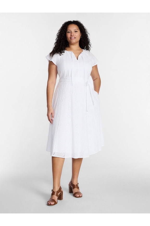 Women’s Plus Tiered Cotton Eyelet Dress, Sizes 0X-5X
