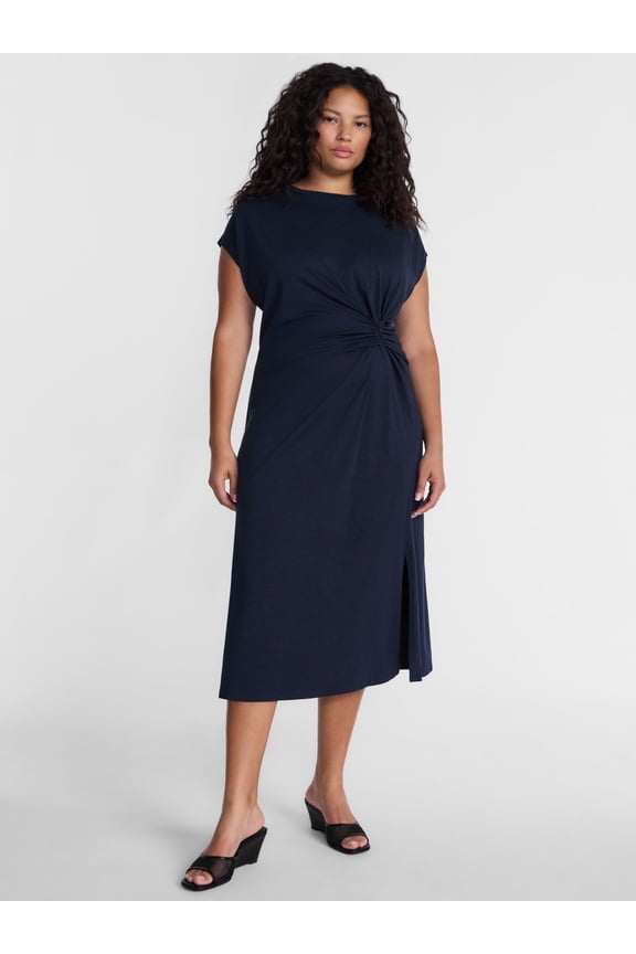 Women's Plus Ruched Front Maxi Dress with Short Sleeves, Sizes 0X-5X
