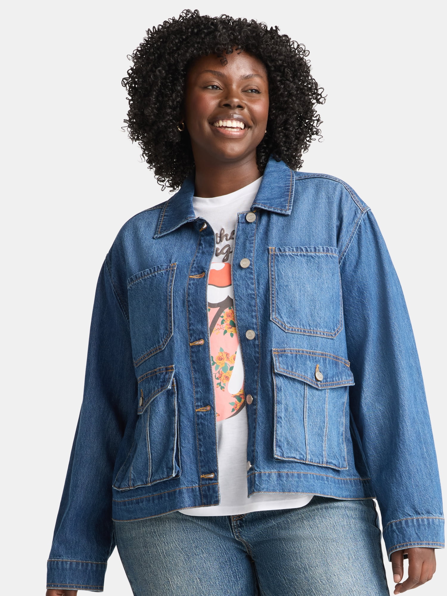Terra & Sky Women's Plus Denim Utility Jacket, Sizes 0X-5X