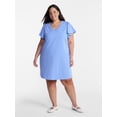 thumbnail image 1 of Terra & Sky Women’s Plus V Neck Mini Dress with Short Flutter Sleeves, Sizes 0X-5X, 1 of 4