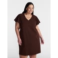 thumbnail image 1 of Terra & Sky Women’s Plus V Neck Mini Dress with Short Flutter Sleeves, Sizes 0X-5X, 1 of 5