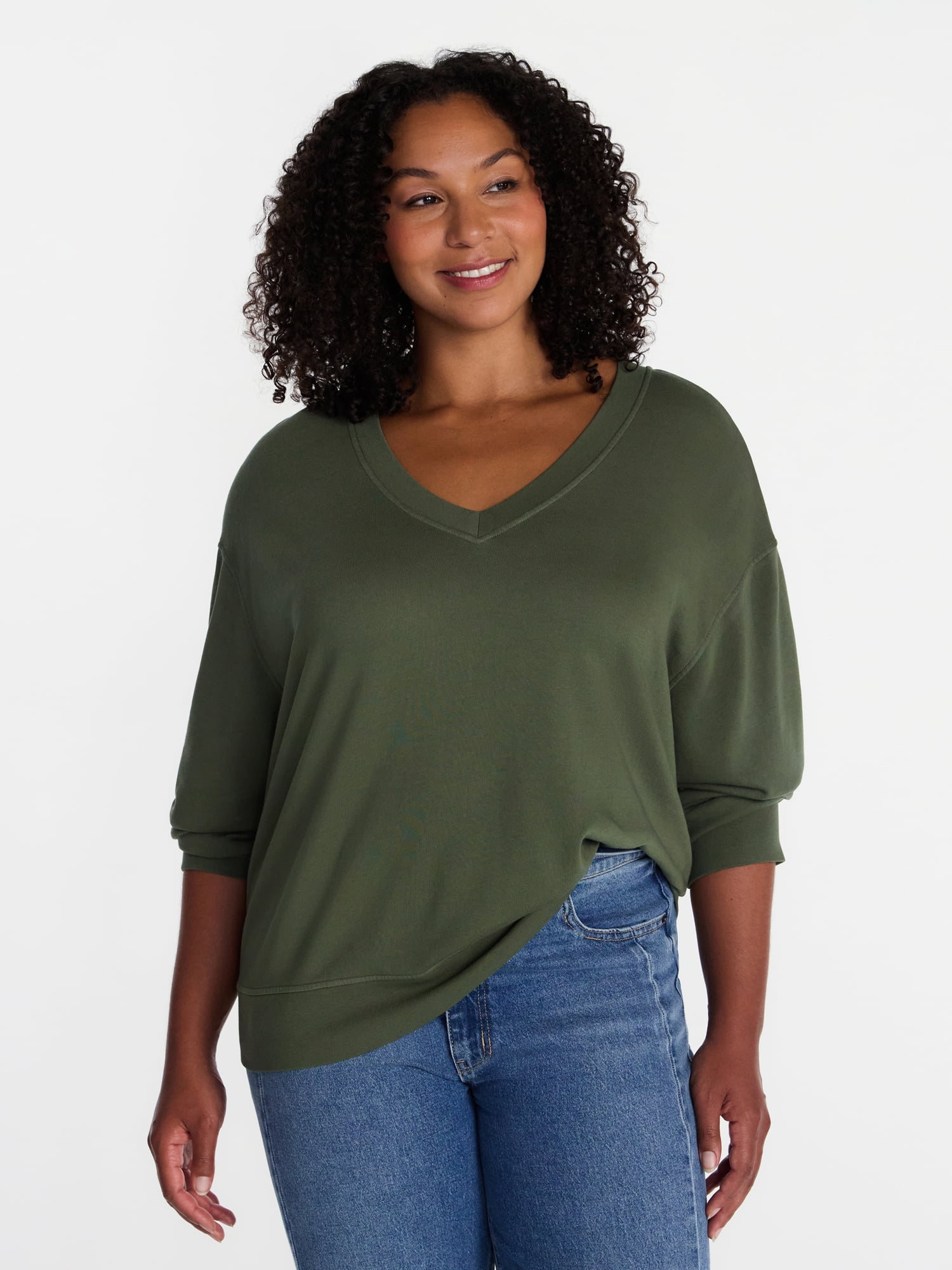 Terra & Sky Women's Plus V Neck Sweatshirt, Sizes 0X-5X - Walmart.com