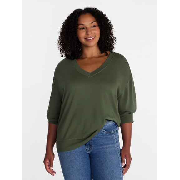 Terra & Sky Women's Plus V-Neck Sweatshirt, Sizes 0X-5X