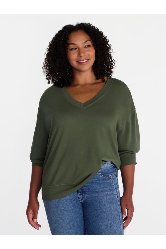 Women's Plus V Neck Sweatshirt, Sizes 0X-5X