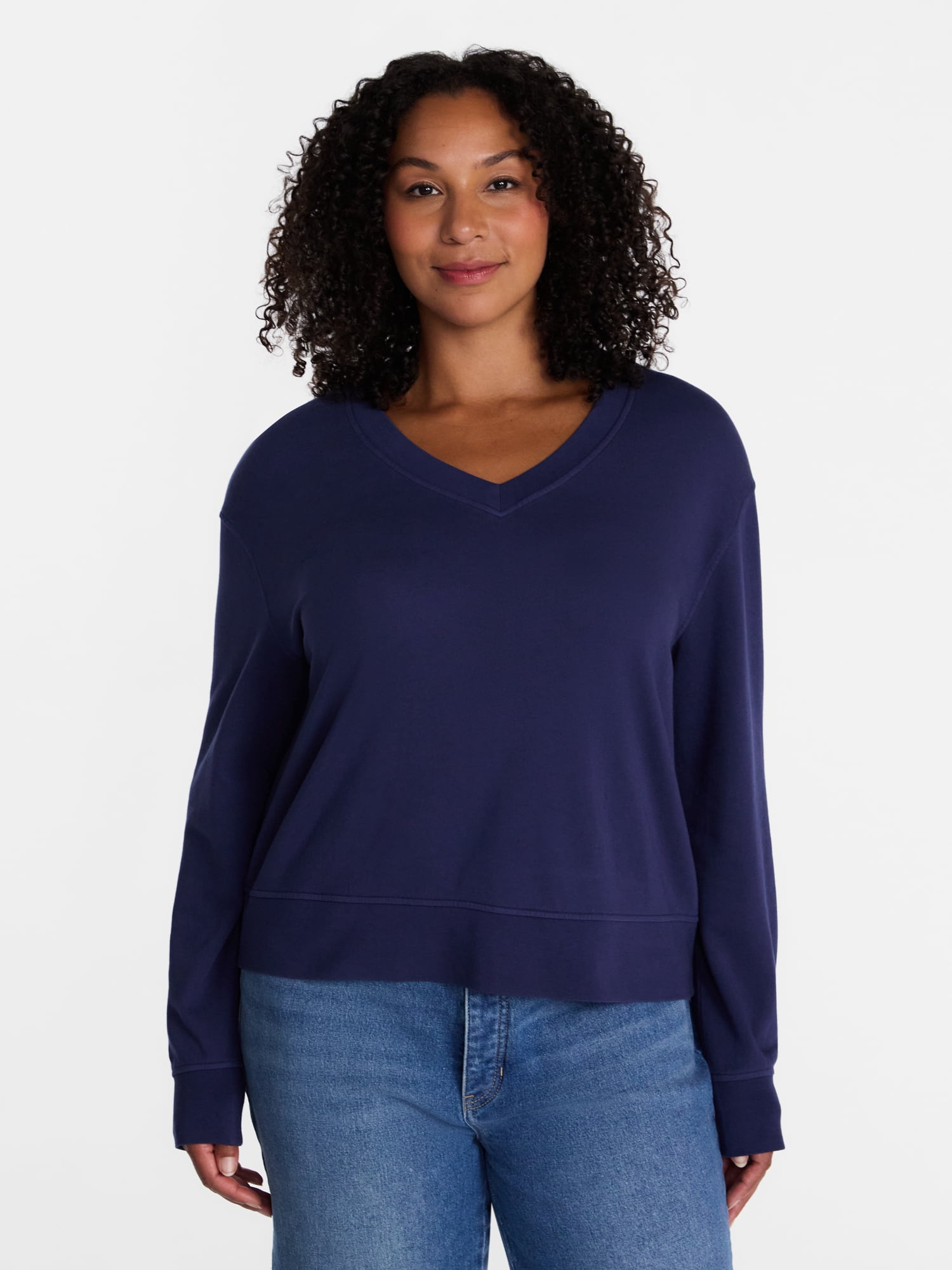 Terra & Sky Women's Plus V-Neck Sweatshirt, Sizes 0X-5X