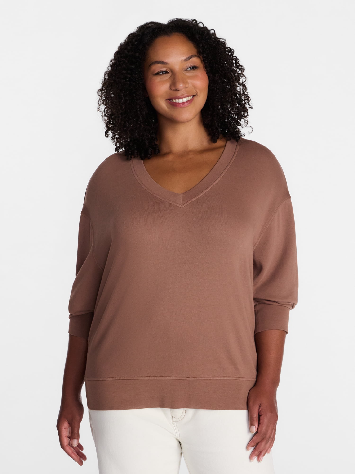 Terra & Sky Women's Plus V-Neck Sweatshirt, Sizes 0X-5X