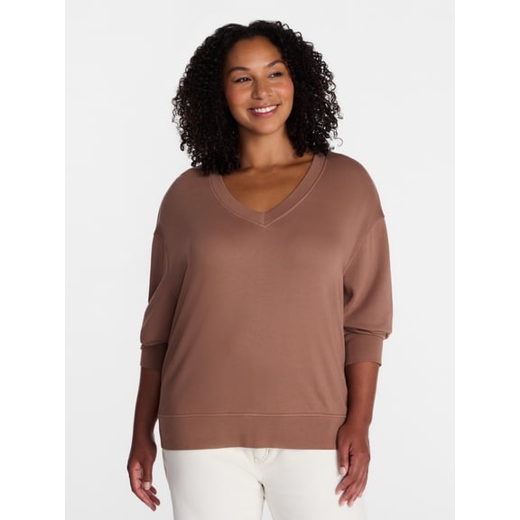 Terra & Sky Women's Plus V-Neck Sweatshirt, Sizes 0X-5X