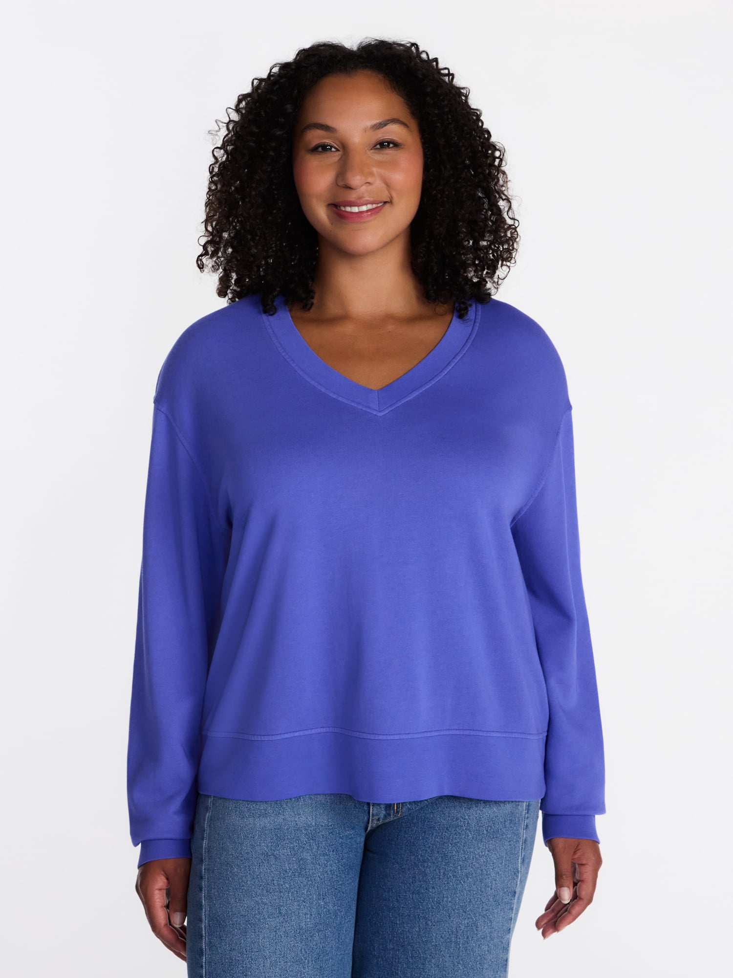 Terra & Sky Women's Plus V-Neck Sweatshirt, Sizes 0X-5X
